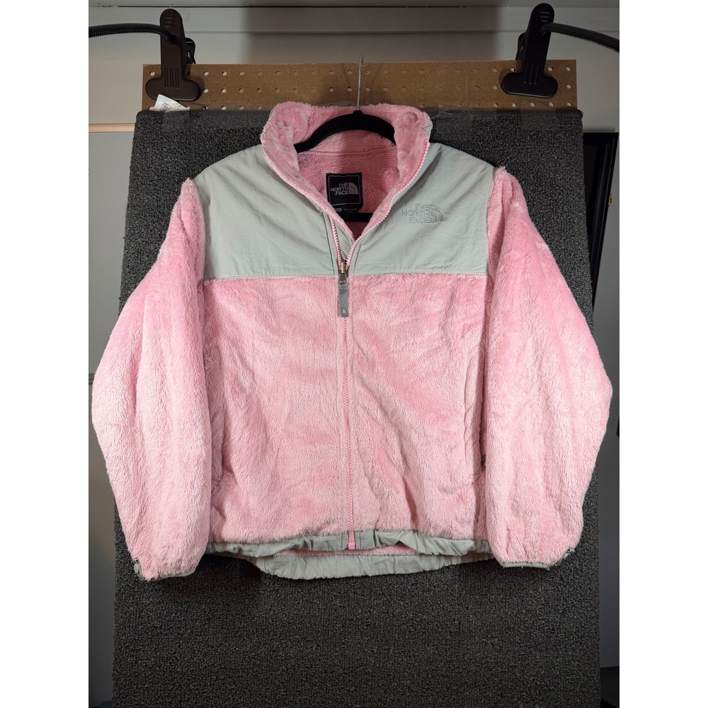 The North Face Denali Fleece Jacket Girls Medium M Pink Grey Full Zip Soft